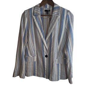 Aqua Women's Linen Blend Striped Casual Blazer Summer Sz M